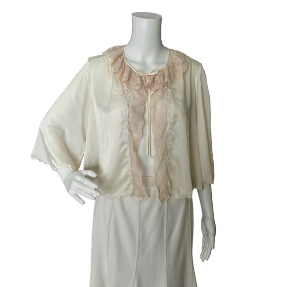 VINTAGE BONWIT TELLER CREAM SATIN BED JACKET 1930s 1940s LINGERIE WOMEN Sz S/M - Picture 12 of 12